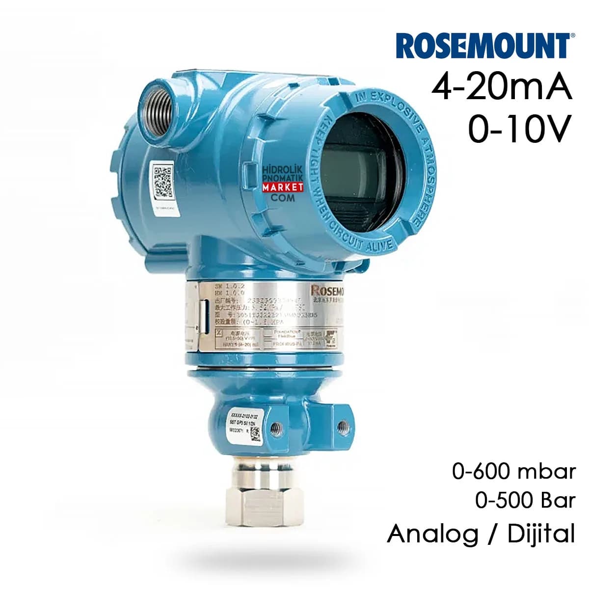 Rosemount 3051S Basınç Transmitteri 4-20 mA Analog 0-10V Dijital 12V 24V 220V 0-10 Bar, 50-300 Bar Basınç Sensörü