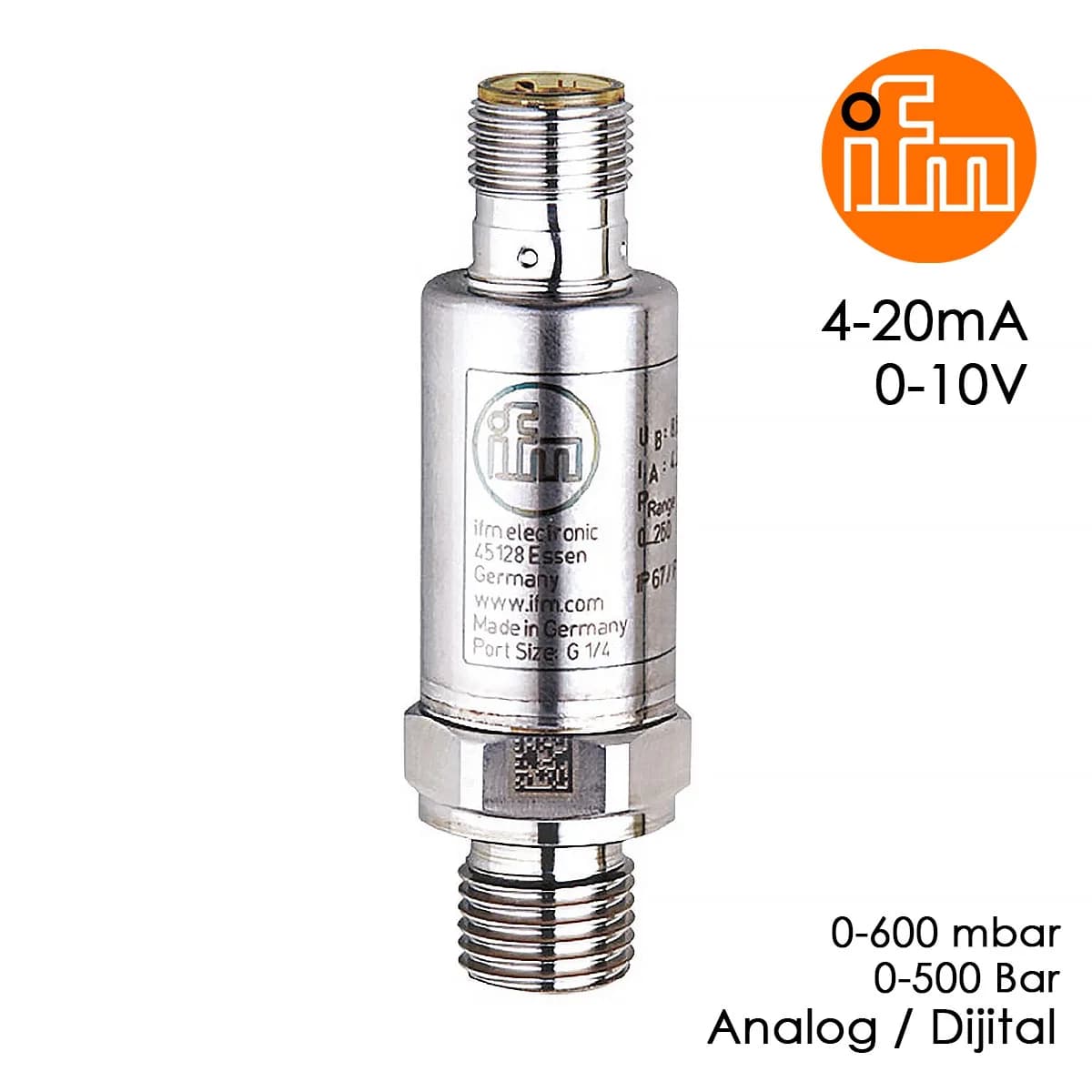 IFM PT5404 Basınç Transmitteri 4-20 mA Analog 0-10V Dijital 12V 24V 220V 0-10 Bar, 50-300 Bar Basınç Sensörü