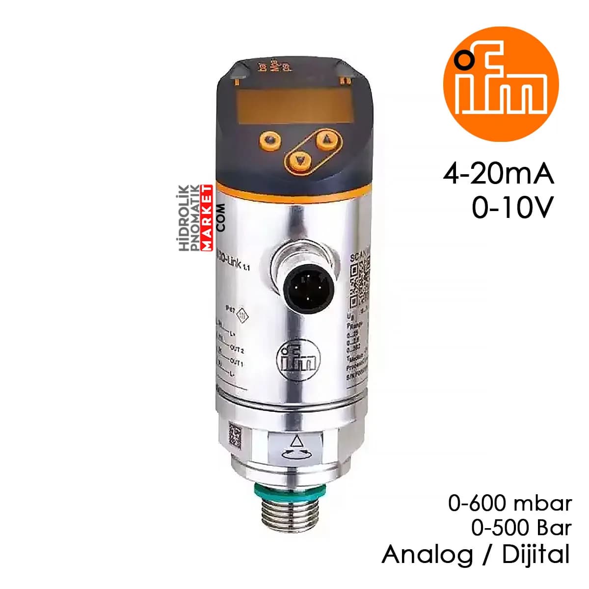 IFM PN7093 Basınç Transmitteri 4-20 mA Analog 0-10V Dijital 12V 24V 220V 0-10 Bar, 50-300 Bar Basınç Sensörü